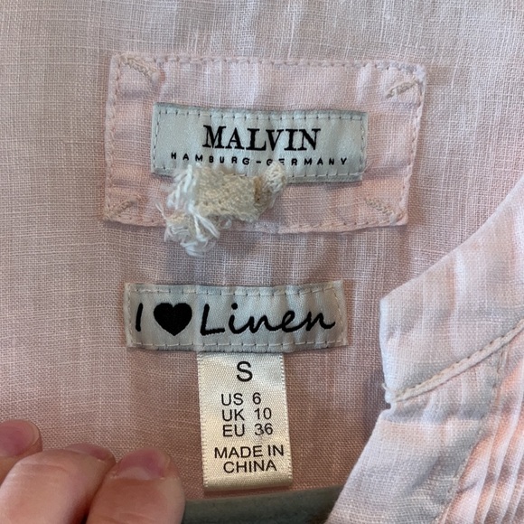 I love linen light pink linen button down Malvin Germany size S/US 6 cottagecore - Picture 6 of 17